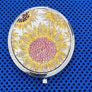 Sunflower Compact Mirror with Pink and Yellow Accents